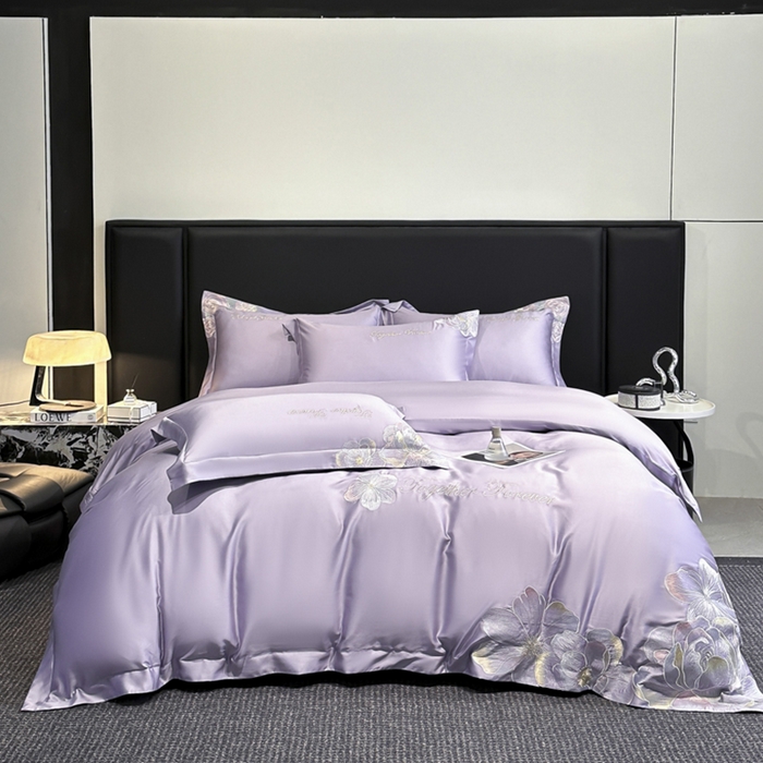 91家纺网 家纺一手货源 找家纺 润锦云 2026新款高支高密刺绣四件套-花溪系列 花溪-优雅紫