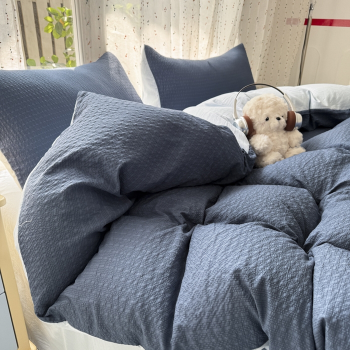 91家纺网 家纺一手货源 找家纺 （总）雨帆家纺 2026新款时尚双拼泡芙纱四件套系列