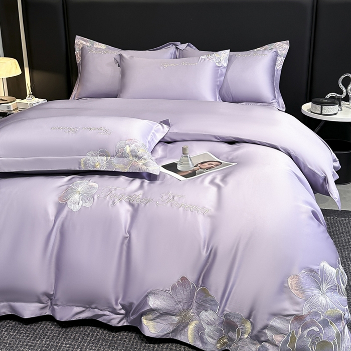 91家纺网 家纺一手货源 找家纺 润锦云 2026新款高支高密刺绣四件套-花溪系列 花溪-优雅紫