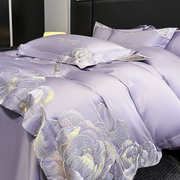 91家纺网 家纺一手货源 找家纺 润锦云 2026新款高支高密刺绣四件套-花溪系列 花溪-优雅紫