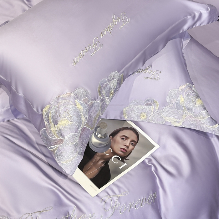 91家纺网 家纺一手货源 找家纺 润锦云 2026新款高支高密刺绣四件套-花溪系列 花溪-优雅紫