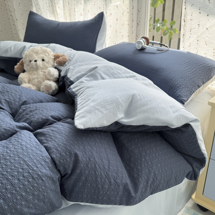 91家纺网 家纺一手货源 找家纺 （总）雨帆家纺 2026新款时尚双拼泡芙纱四件套系列