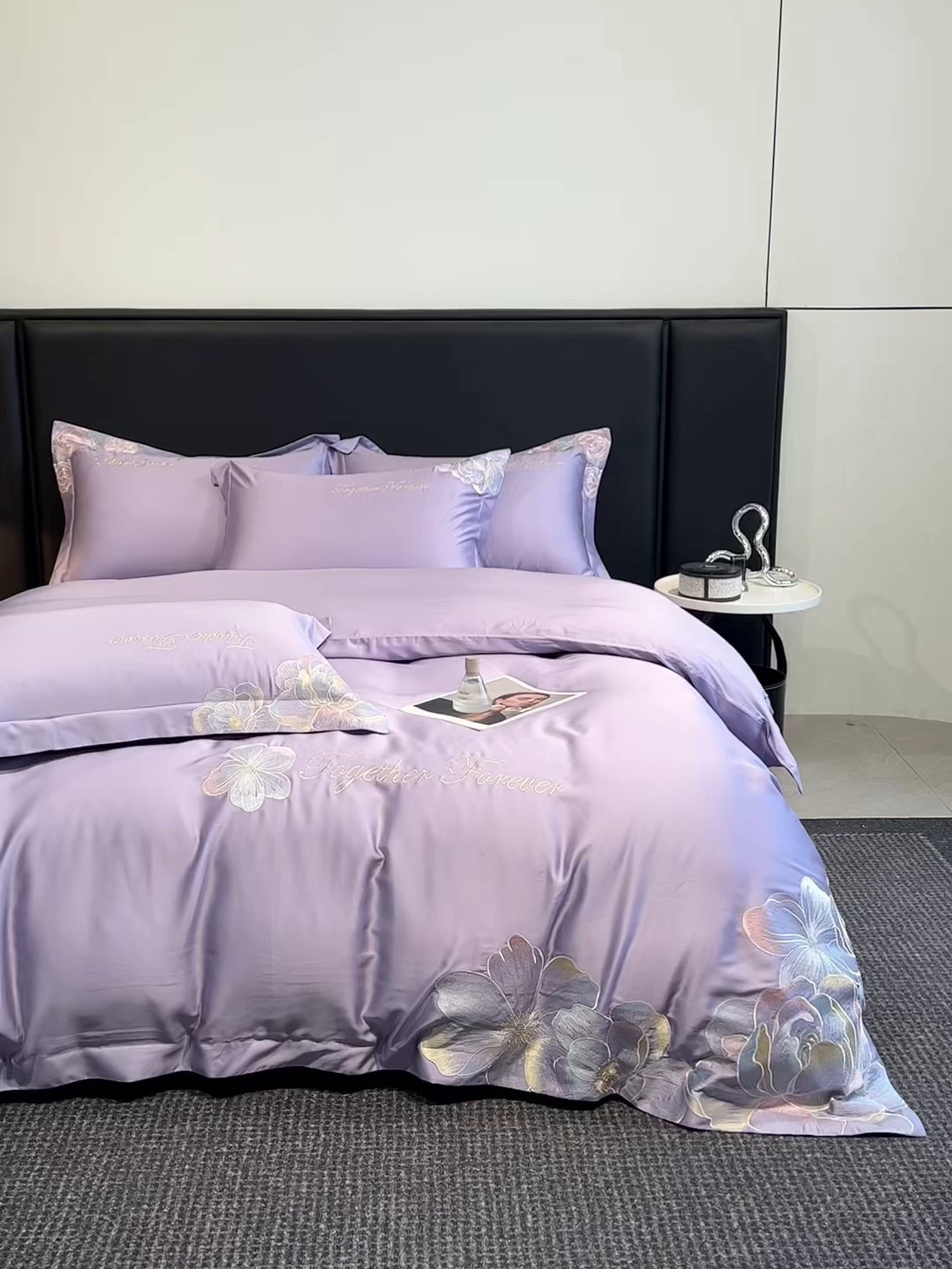 91家纺网 家纺一手货源 找家纺 润锦云 2026新款高支高密刺绣四件套-花溪系列 花溪-优雅紫