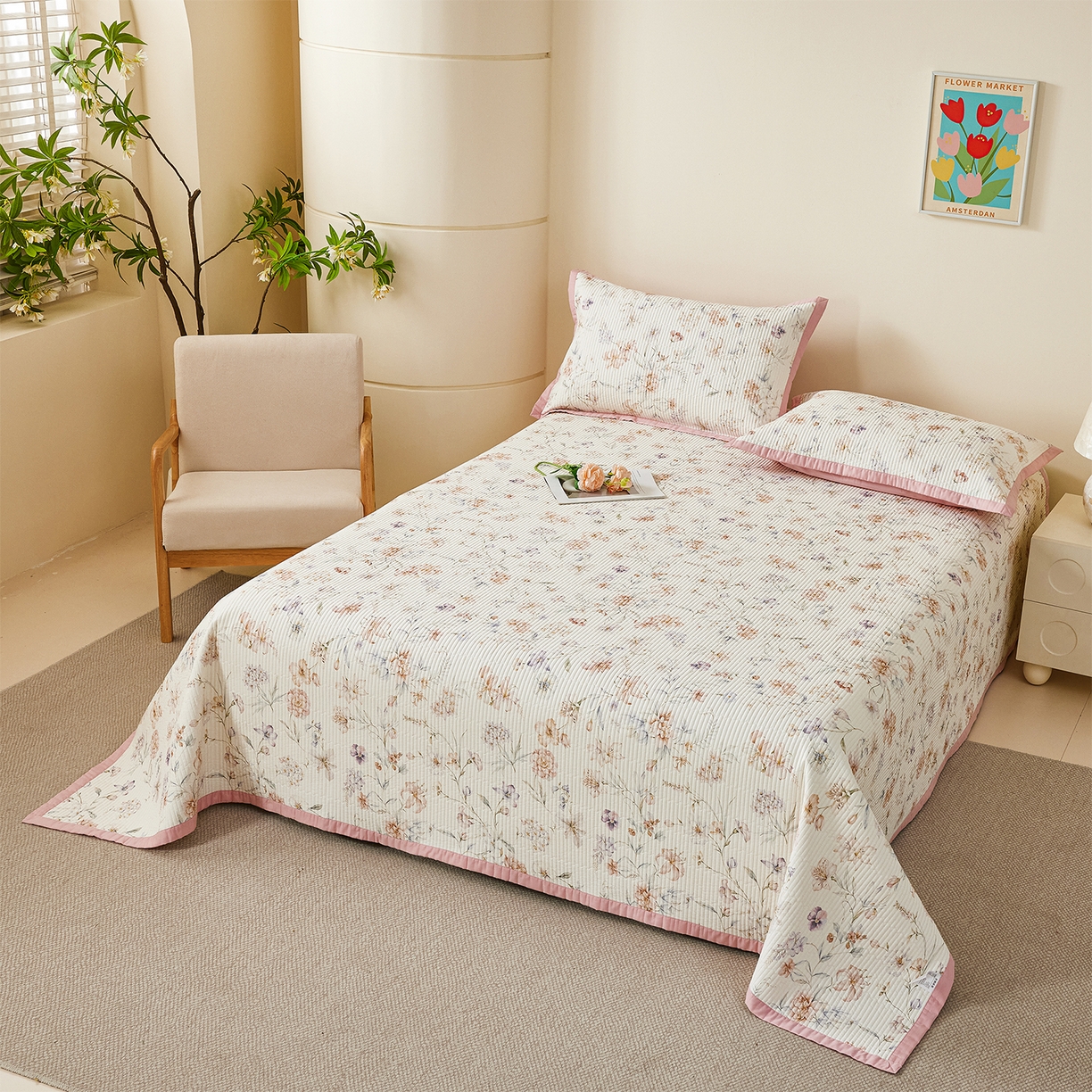 91家纺网 家纺一手货源 找家纺 元元家居（元元被业） 2026新款全棉纯棉13372系列夹棉枕套单件枕套单品单枕套-印花款 春晓米