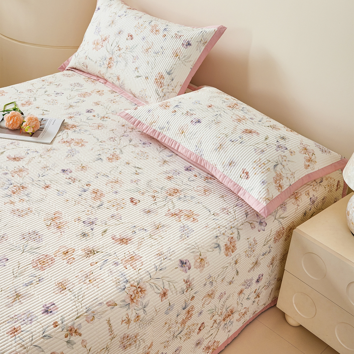 91家纺网 家纺一手货源 找家纺 元元家居（元元被业） 2026新款全棉纯棉13372系列夹棉枕套单件枕套单品单枕套-印花款 春晓米