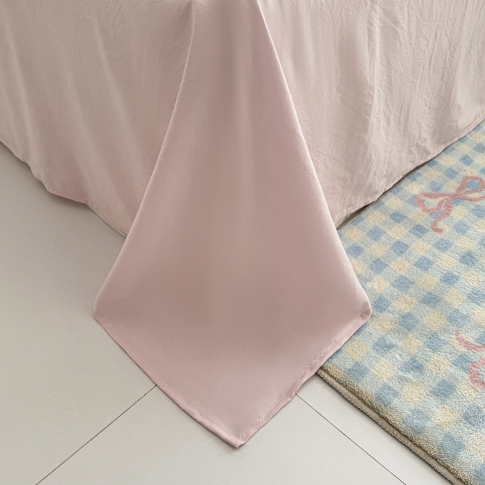 91家纺网 家纺一手货源 找家纺 雨帆家纺 2026新款时尚双拼泡芙纱四件套系列 泡芙纱粉+粉