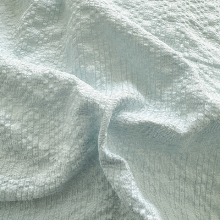 91家纺网 家纺一手货源 找家纺 雨帆家纺 2026新款时尚双拼泡芙纱四件套系列 泡芙纱蓝+芝士