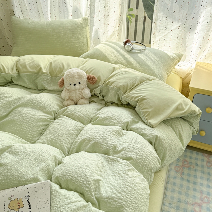 雨帆家纺 2026新款时尚双拼泡芙纱四件套系列 泡芙纱绿+绿