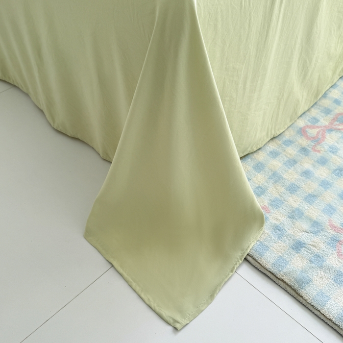 91家纺网 家纺一手货源 找家纺 雨帆家纺 2026新款时尚双拼泡芙纱四件套系列 泡芙纱绿+绿