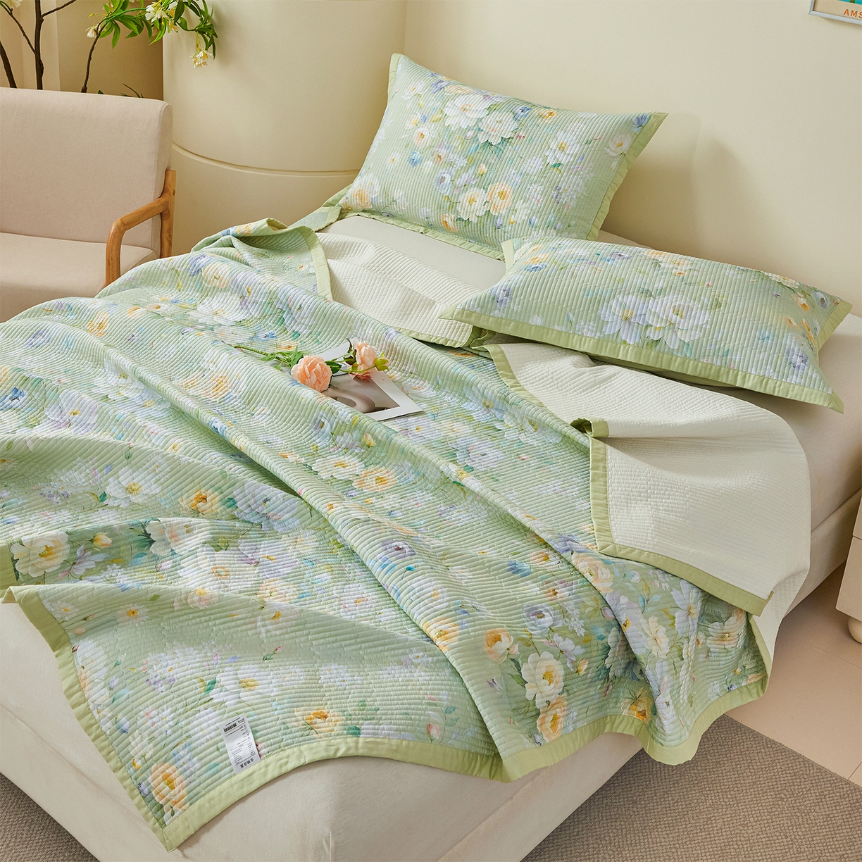 91家纺网 家纺一手货源 找家纺 元元家居（元元被业） 2026新款全棉纯棉13372系列夹棉枕套单件枕套单品单枕套-印花款 花漾绿