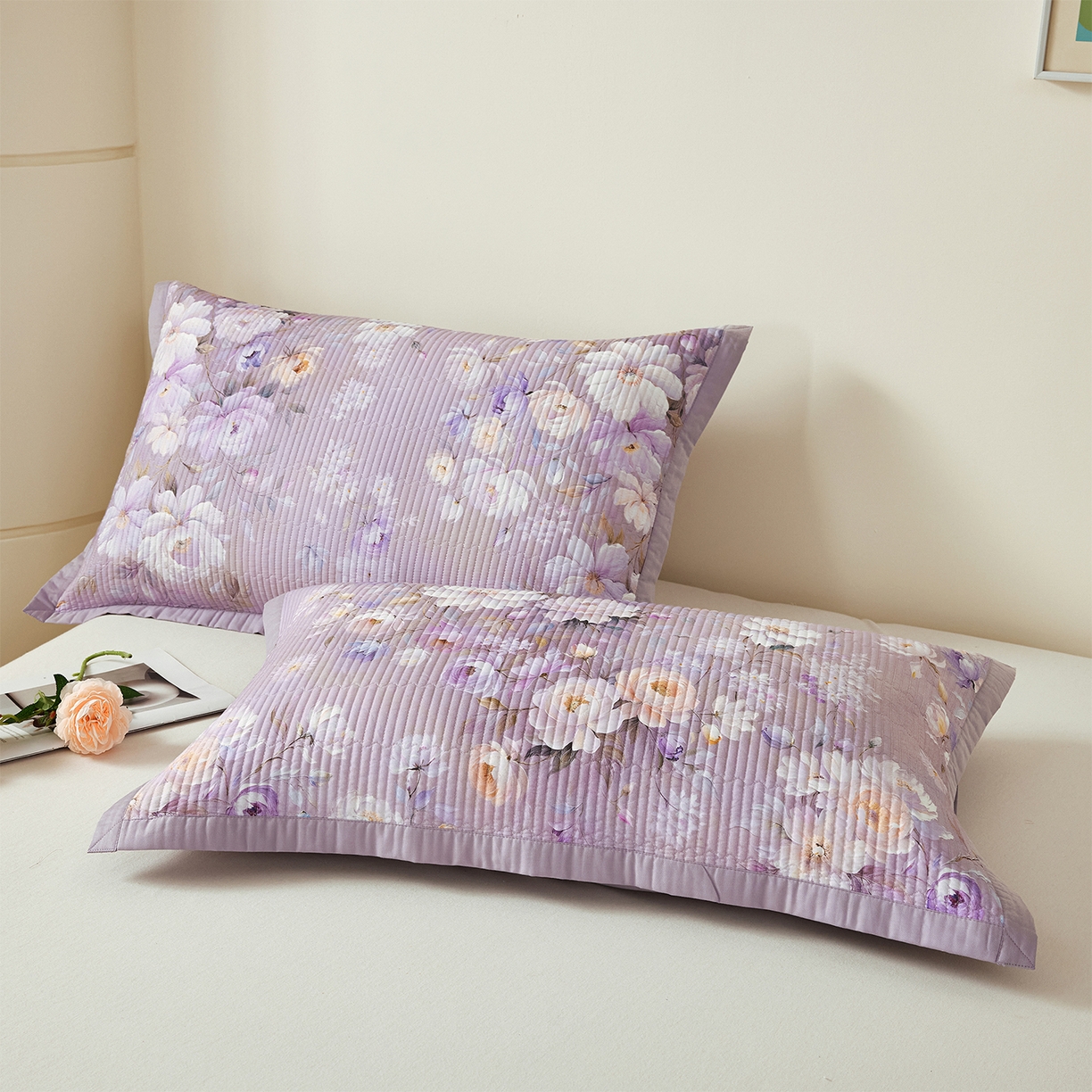 元元家居（元元被业） 2026新款全棉纯棉13372系列夹棉枕套单件枕套单品单枕套-印花款 花漾紫