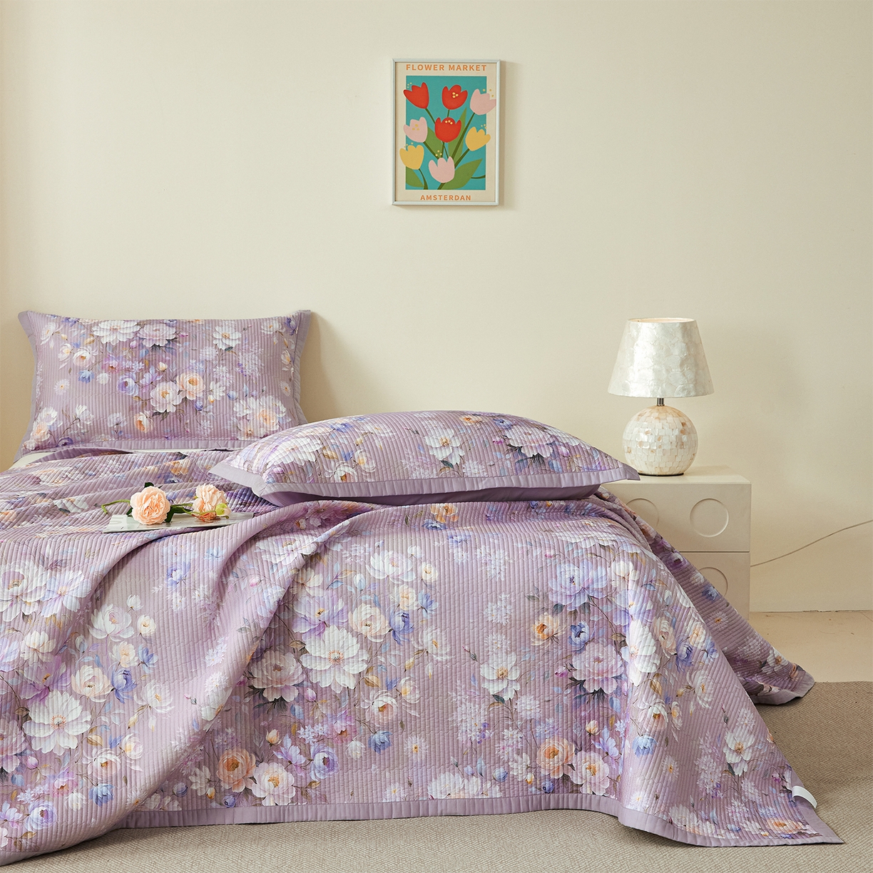 91家纺网 家纺一手货源 找家纺 元元家居（元元被业） 2026新款全棉纯棉13372系列夹棉枕套单件枕套单品单枕套-印花款 花漾紫