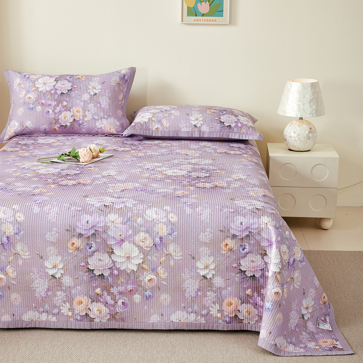 91家纺网 家纺一手货源 找家纺 元元家居（元元被业） 2026新款全棉纯棉13372系列夹棉枕套单件枕套单品单枕套-印花款 花漾紫