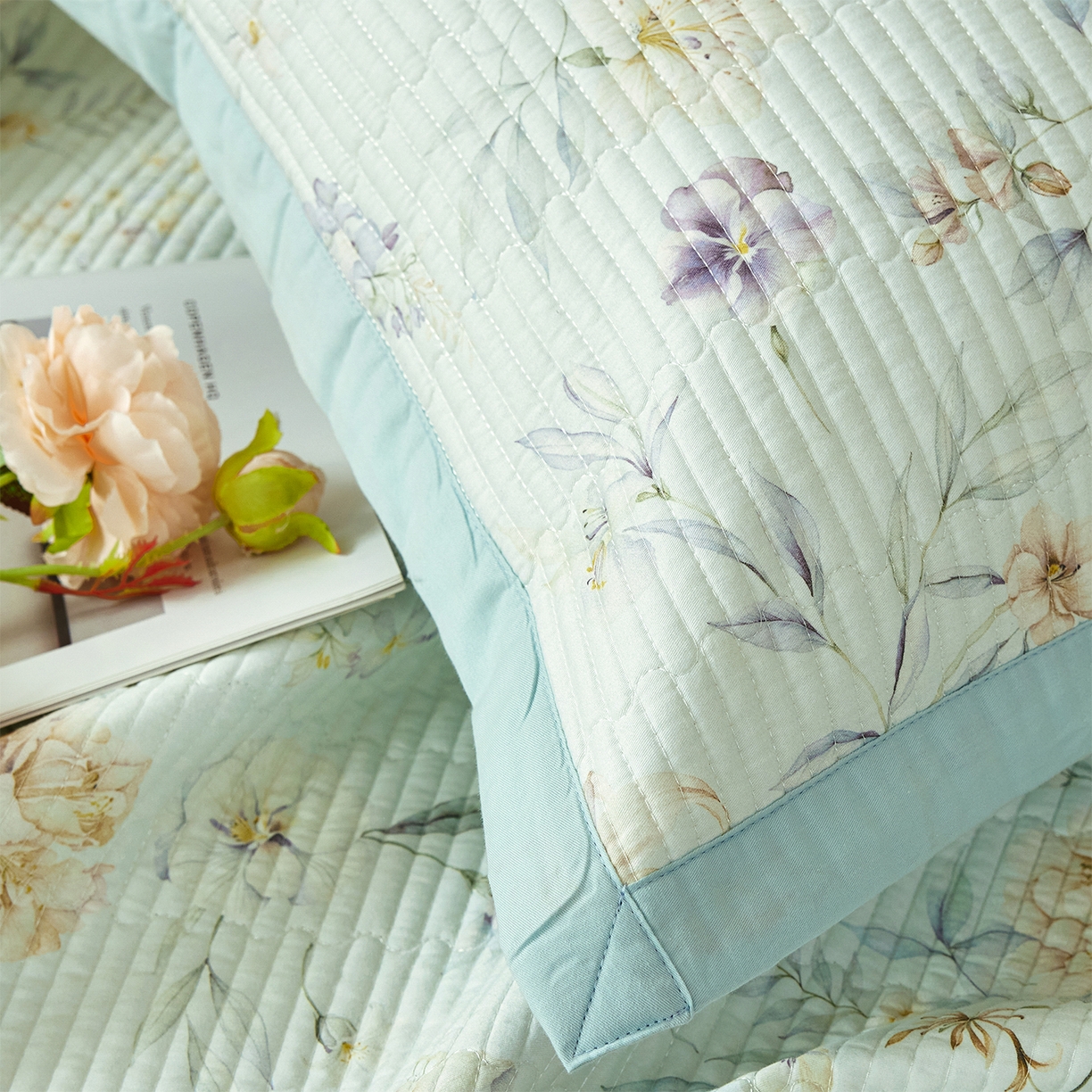 91家纺网 家纺一手货源 找家纺 元元家居（元元被业） 2026新款全棉纯棉13372系列床盖单件床盖单品单床盖-印花款 春晓绿