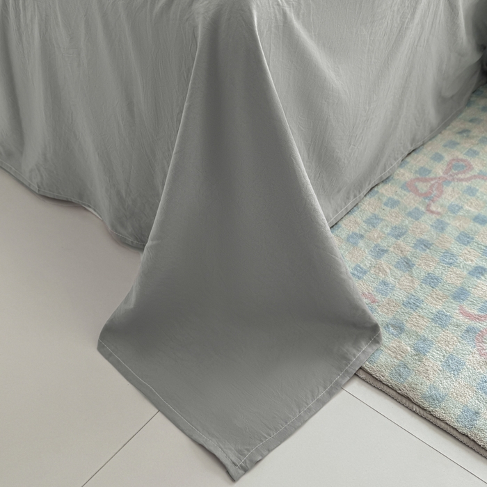 91家纺网 家纺一手货源 找家纺 雨帆家纺 2026新款时尚双拼泡芙纱四件套系列 泡芙纱浅灰+浅灰