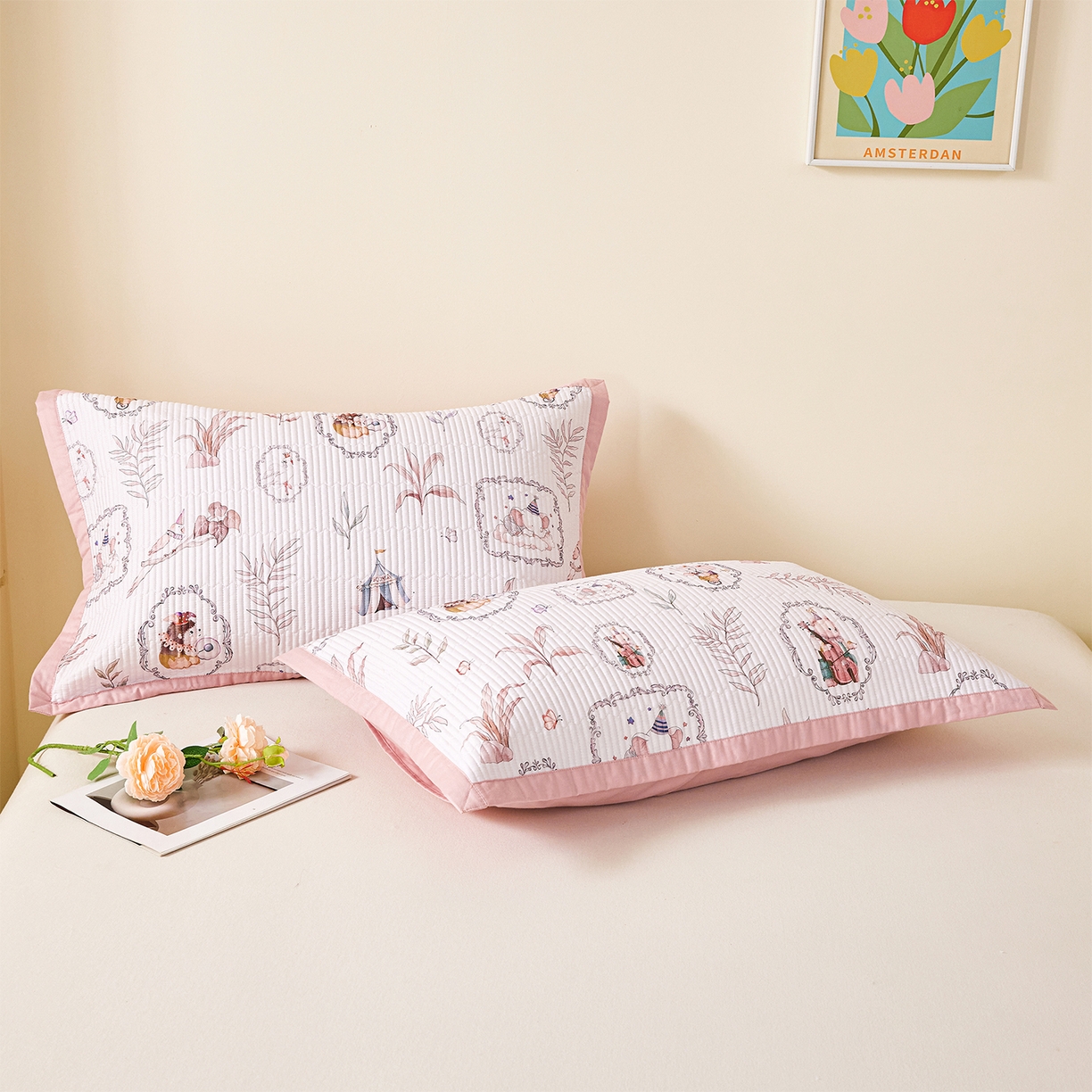 元元家居（元元被业） 2026新款全棉纯棉13372系列夹棉枕套单件枕套单品单枕套-印花款 乐园粉