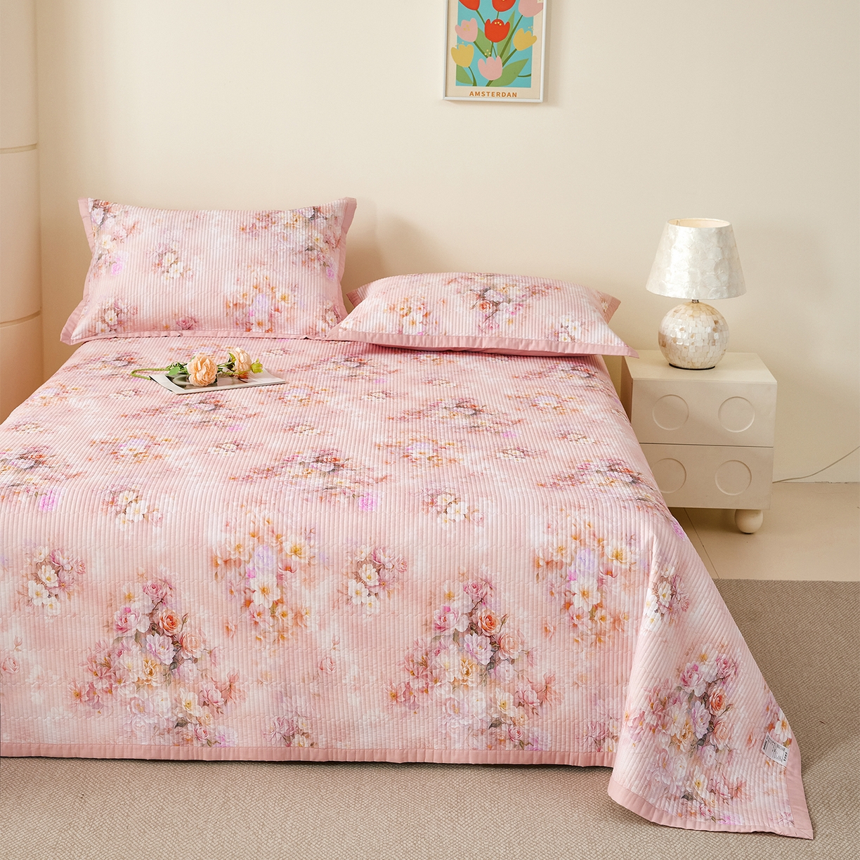 91家纺网 家纺一手货源 找家纺 元元家居（元元被业） 2026新款全棉纯棉13372系列床盖单件床盖单品单床盖-印花款 芳菲