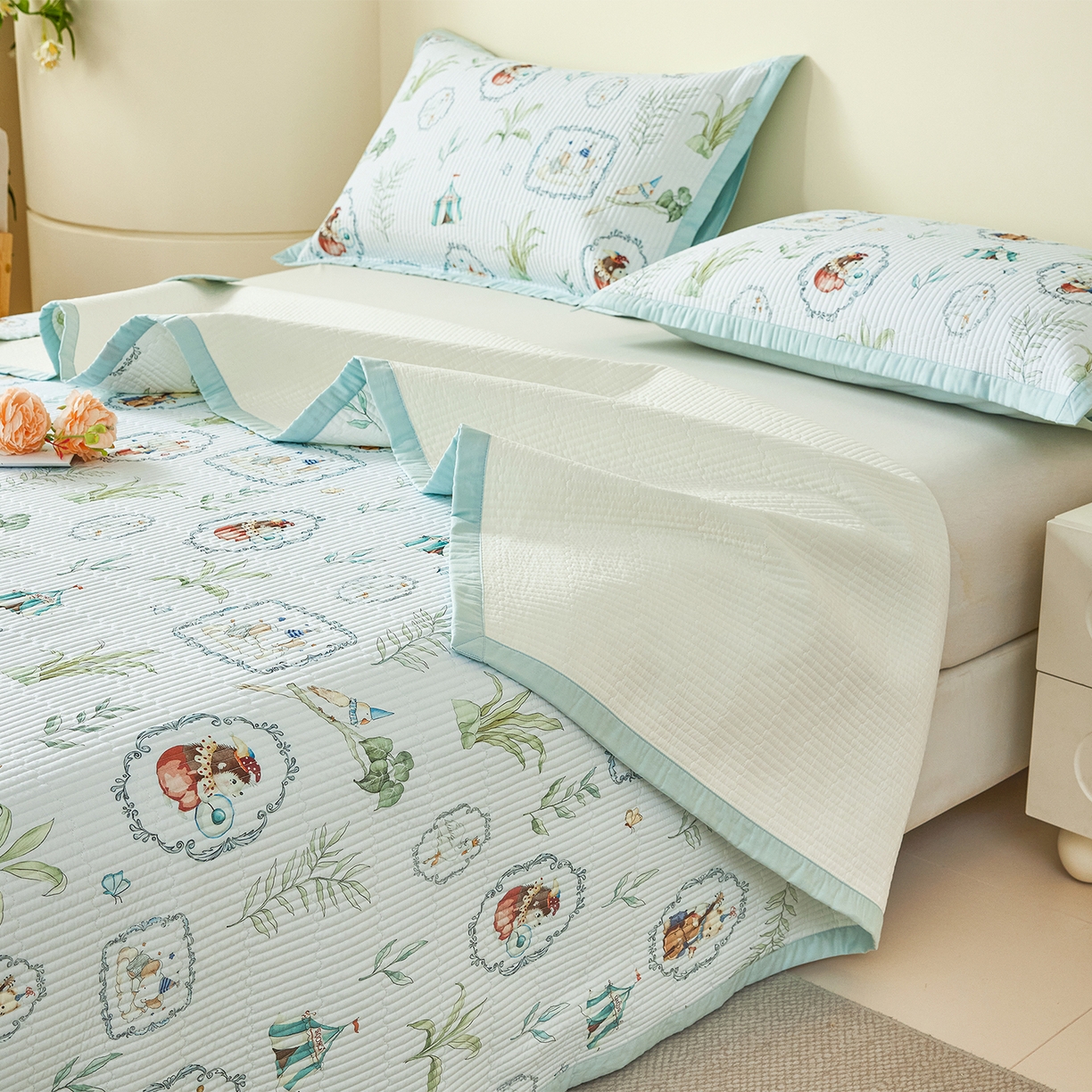 91家纺网 家纺一手货源 找家纺 元元家居（元元被业） 2026新款全棉纯棉13372系列夹棉枕套单件枕套单品单枕套-印花款 乐园绿