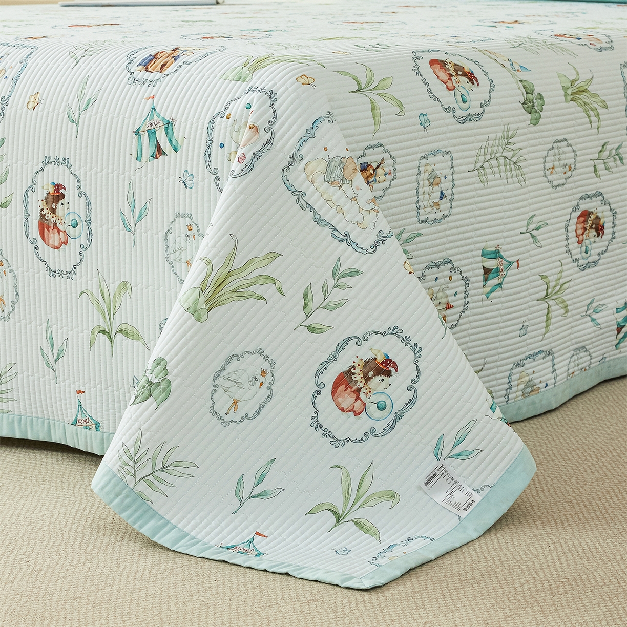 91家纺网 家纺一手货源 找家纺 元元家居（元元被业） 2026新款全棉纯棉13372系列夹棉枕套单件枕套单品单枕套-印花款 乐园绿