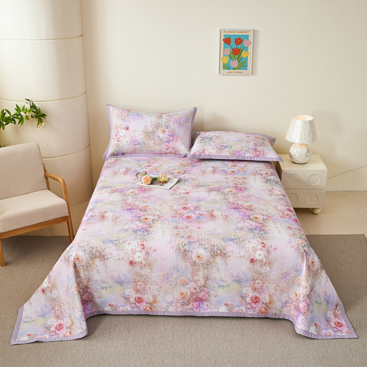 元元家居（元元被业） 2026新款全棉纯棉13372系列床盖单件床盖单品单床盖-印花款 红颜