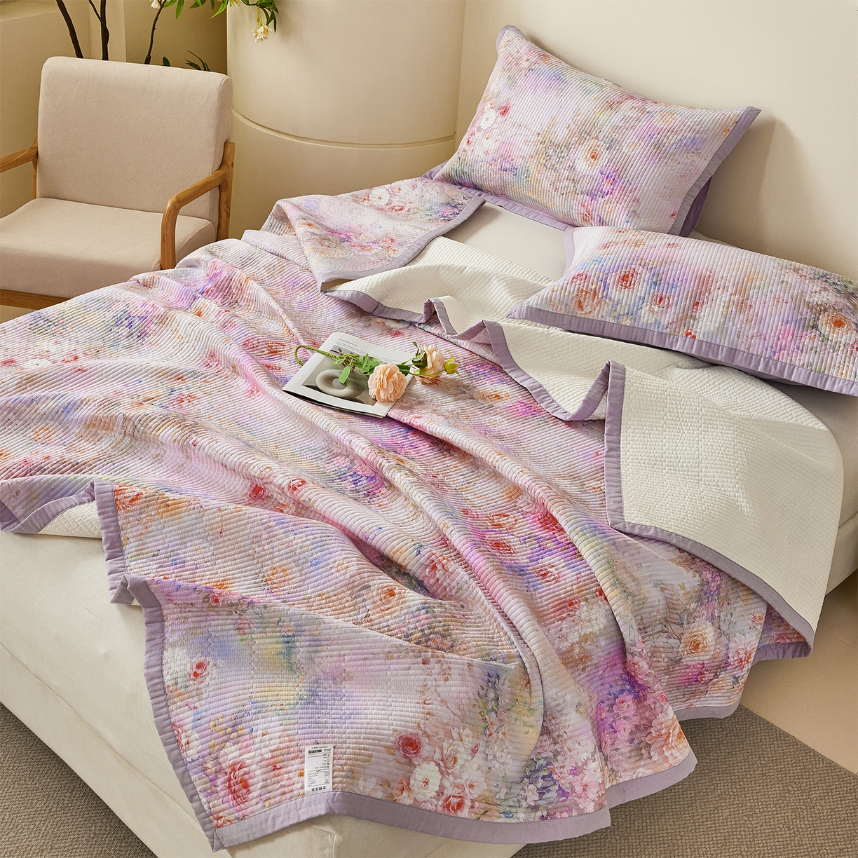 91家纺网 家纺一手货源 找家纺 元元家居（元元被业） 2026新款全棉纯棉13372系列床盖单件床盖单品单床盖-印花款 红颜