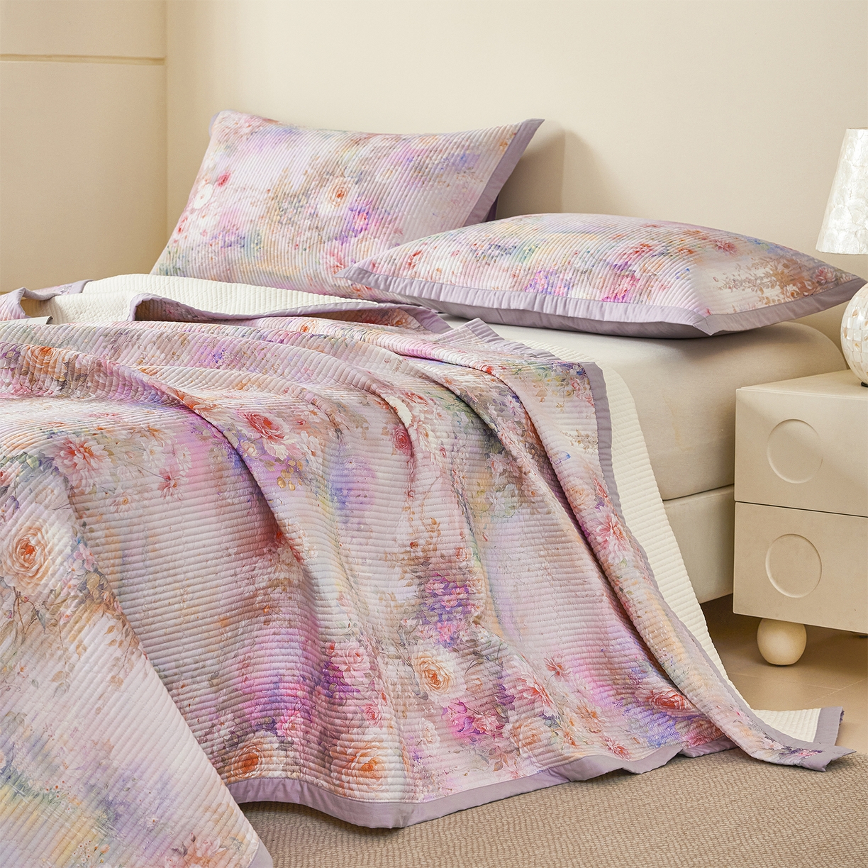 91家纺网 家纺一手货源 找家纺 元元家居（元元被业） 2026新款全棉纯棉13372系列床盖单件床盖单品单床盖-印花款 红颜