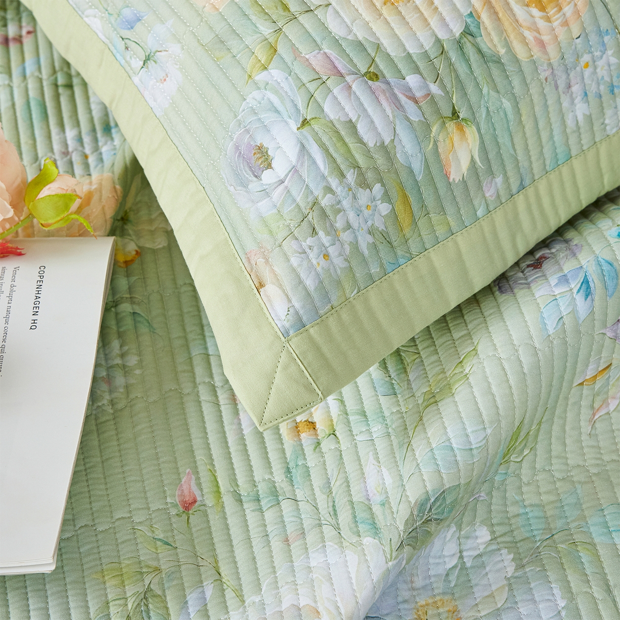 91家纺网 家纺一手货源 找家纺 元元家居（元元被业） 2026新款全棉纯棉13372系列床盖单件床盖单品单床盖-印花款 花漾绿