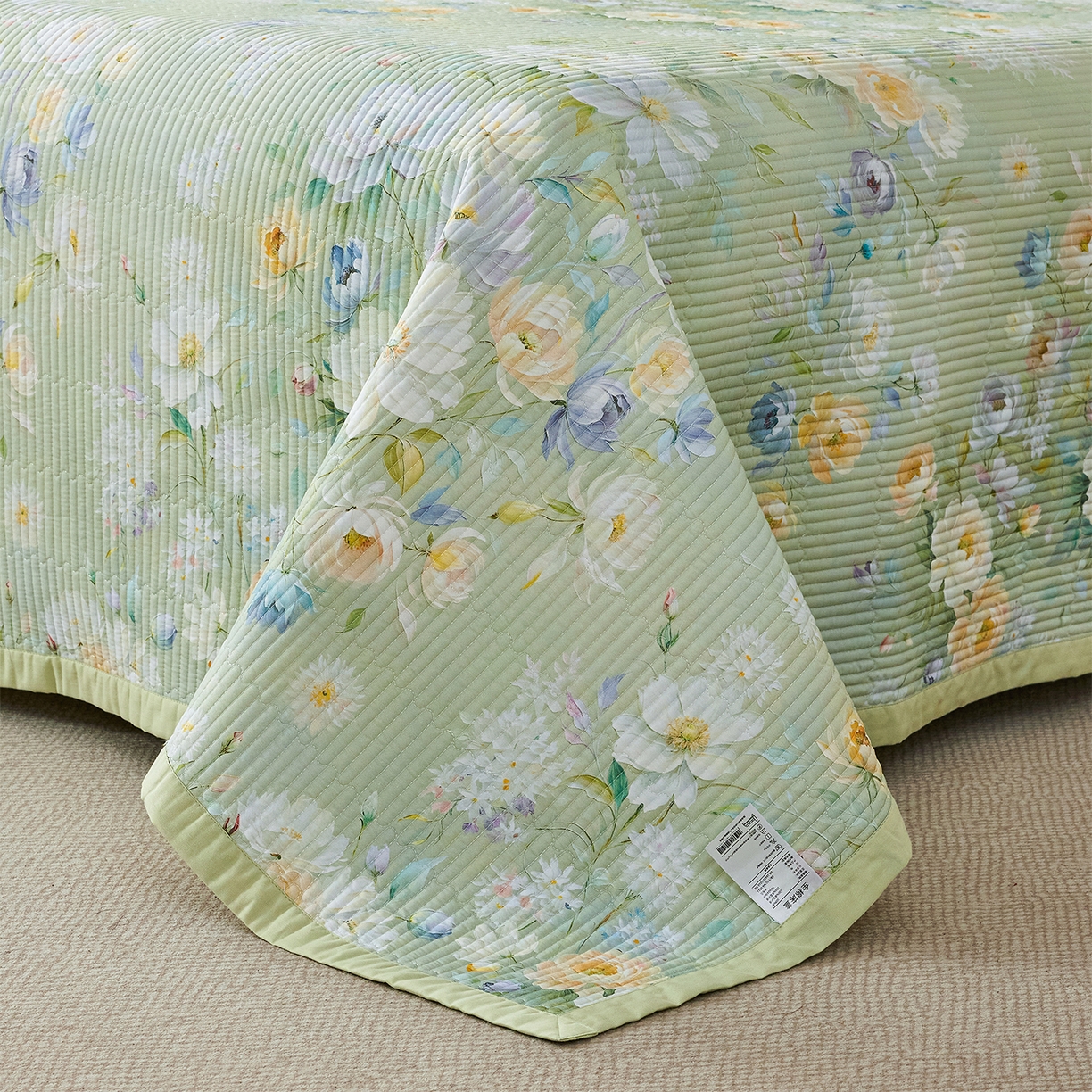 91家纺网 家纺一手货源 找家纺 元元家居（元元被业） 2026新款全棉纯棉13372系列床盖单件床盖单品单床盖-印花款 花漾绿