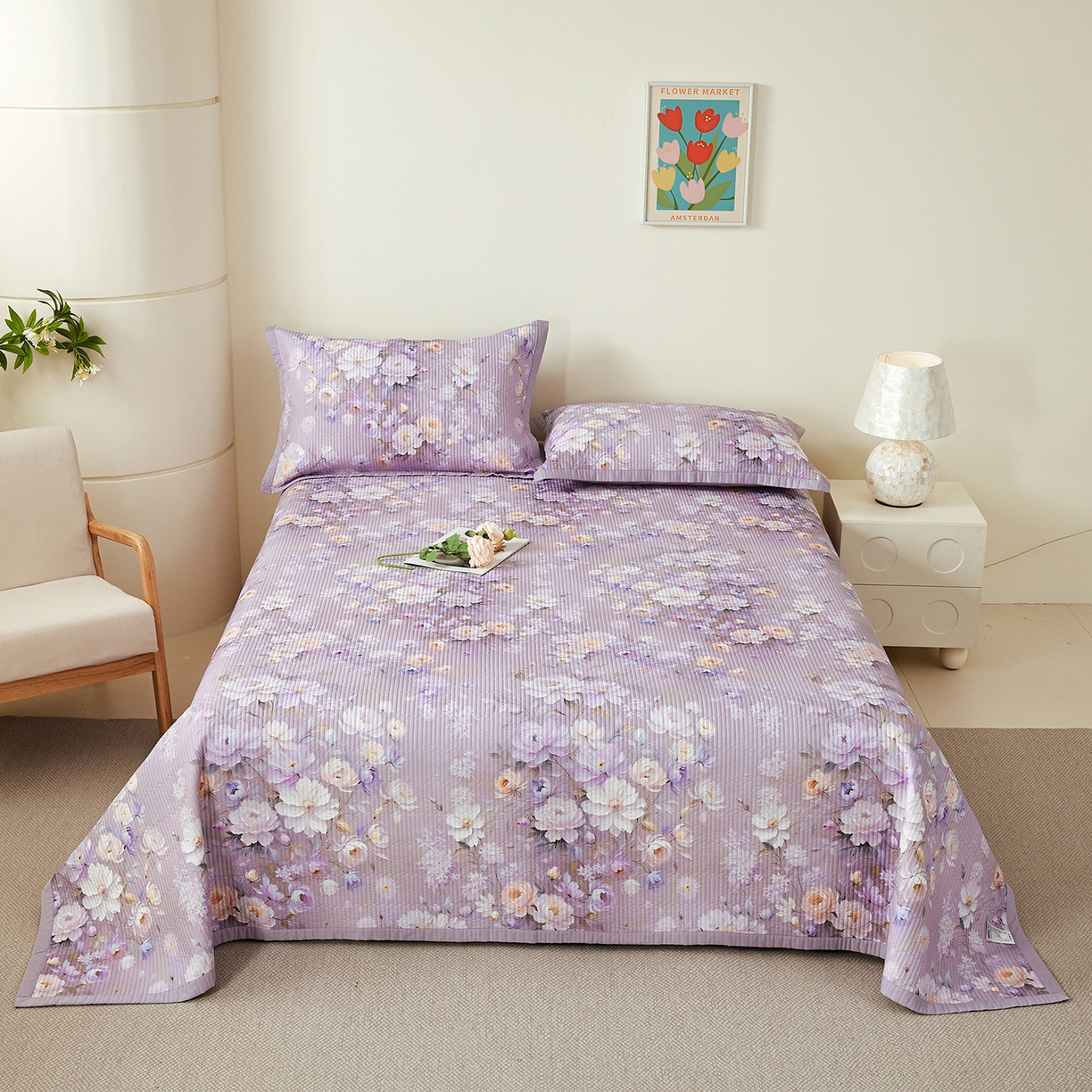 元元家居（元元被业） 2026新款全棉纯棉13372系列床盖单件床盖单品单床盖-印花款 花漾紫