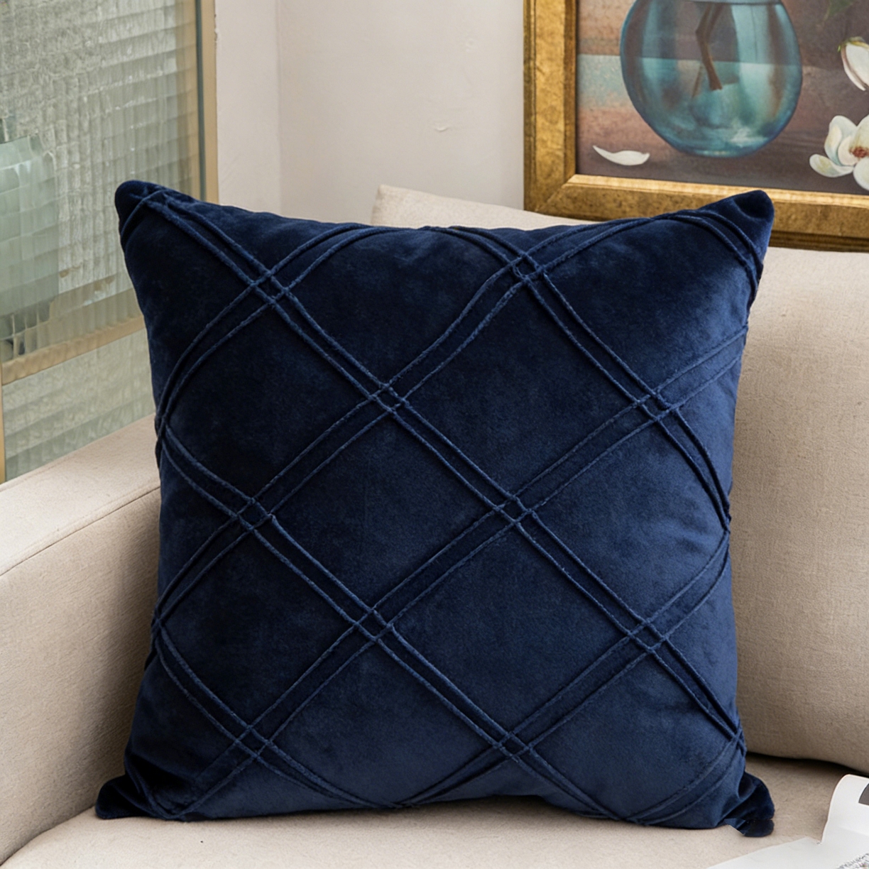 91家纺网 家纺一手货源 找家纺 （总）新奇异 2025新款格子绣菱形格抱枕