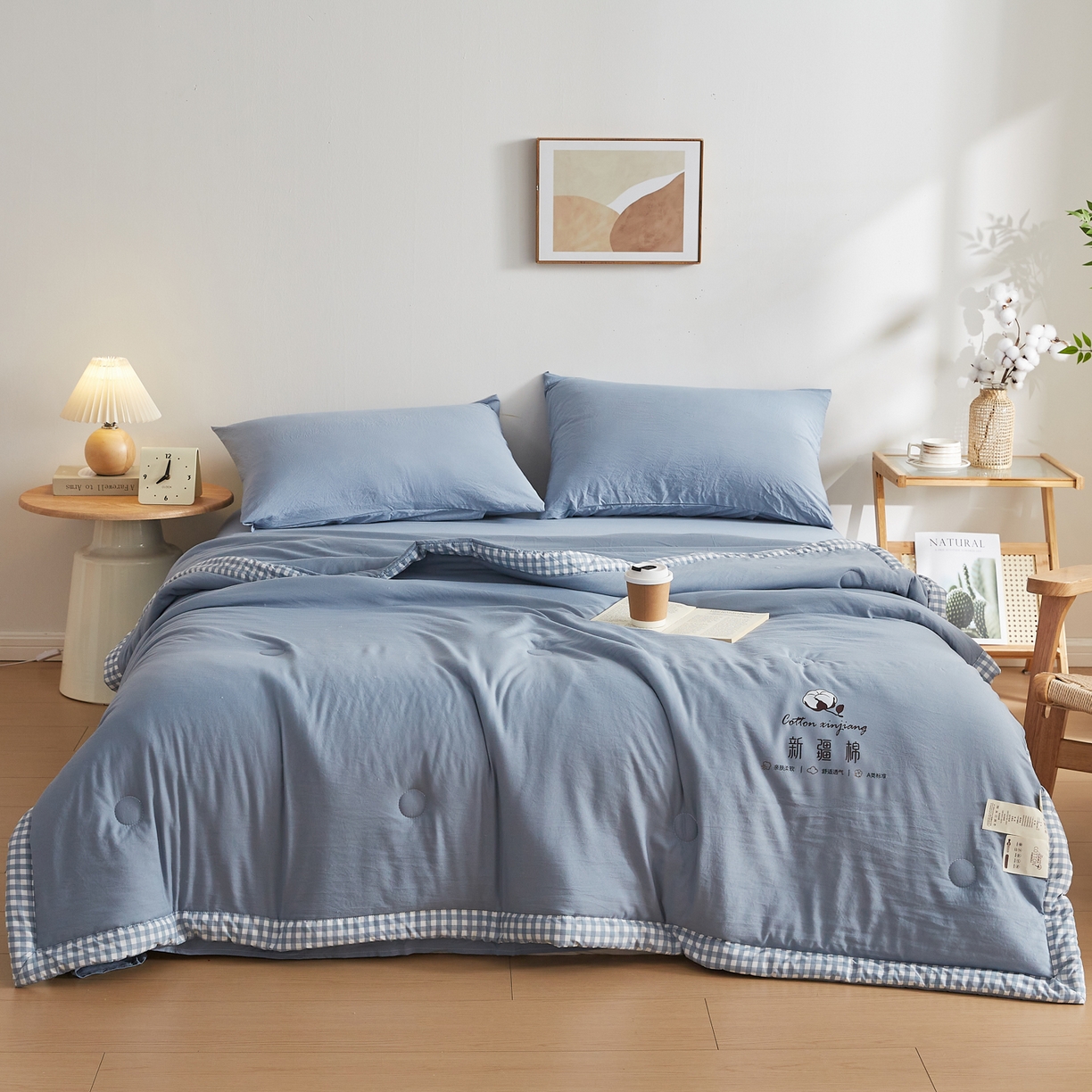 91家纺网 家纺一手货源 找家纺 帕芬鸟家纺 2026新款100%棉花夏被纯色系列 宾利蓝