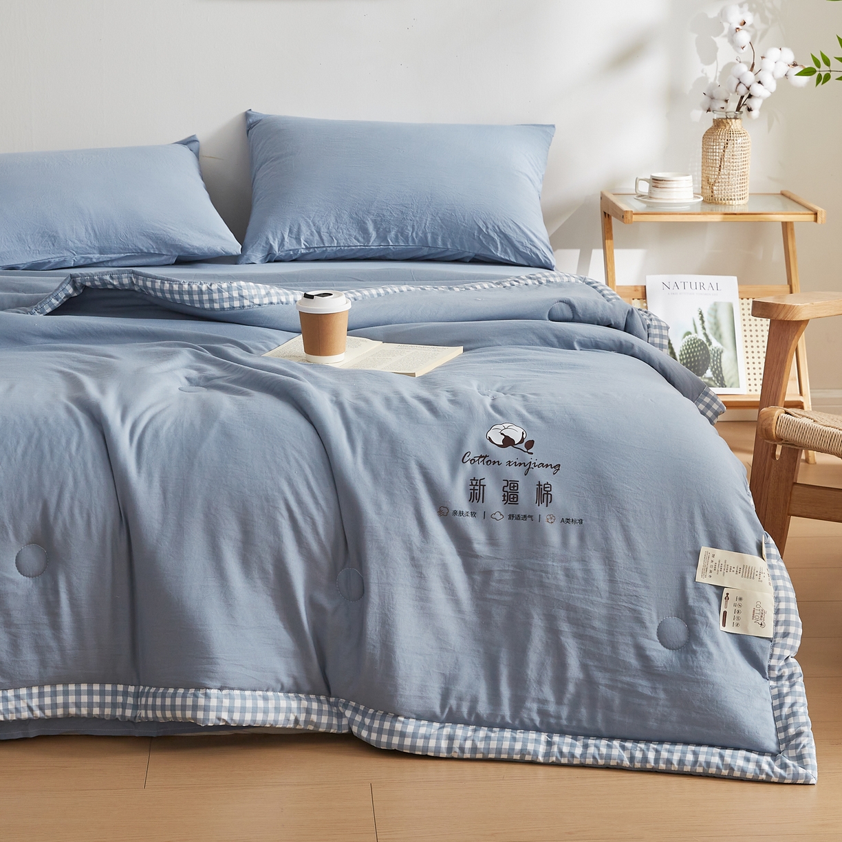 91家纺网 家纺一手货源 找家纺 帕芬鸟家纺 2026新款100%棉花夏被纯色系列 宾利蓝