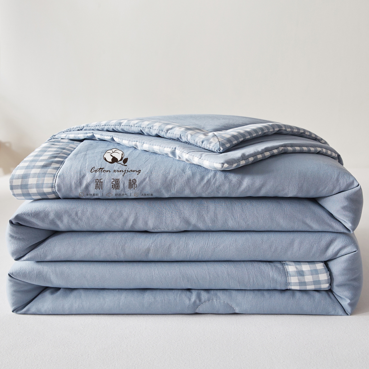 91家纺网 家纺一手货源 找家纺 帕芬鸟家纺 2026新款100%棉花夏被纯色系列 宾利蓝