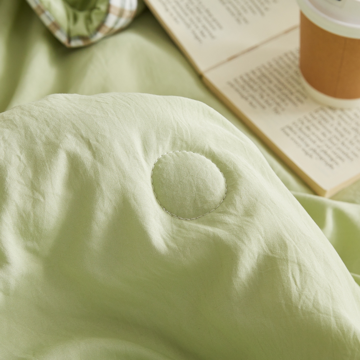 91家纺网 家纺一手货源 找家纺 帕芬鸟家纺 2026新款100%棉花夏被纯色系列 抹茶绿