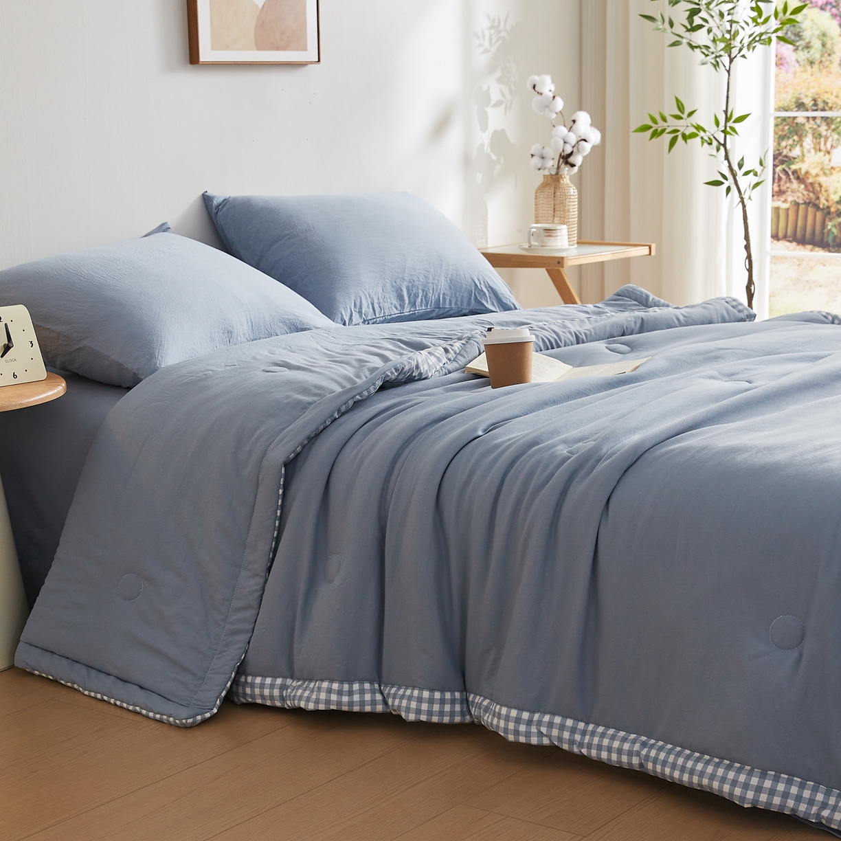 91家纺网 家纺一手货源 找家纺 帕芬鸟家纺 2026新款100%棉花夏被纯色系列 宾利蓝