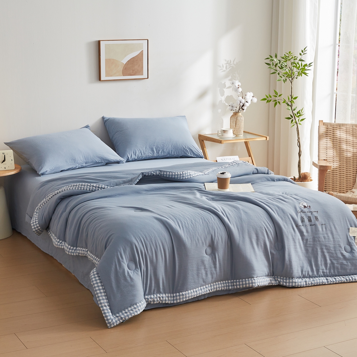 91家纺网 家纺一手货源 找家纺 帕芬鸟家纺 2026新款100%棉花夏被纯色系列 宾利蓝