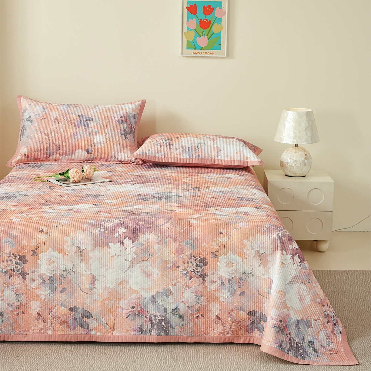 91家纺网 家纺一手货源 找家纺 元元家居（元元被业） 2026新款全棉纯棉13372系列床盖单件床盖单品单床盖-印花款 惊艳