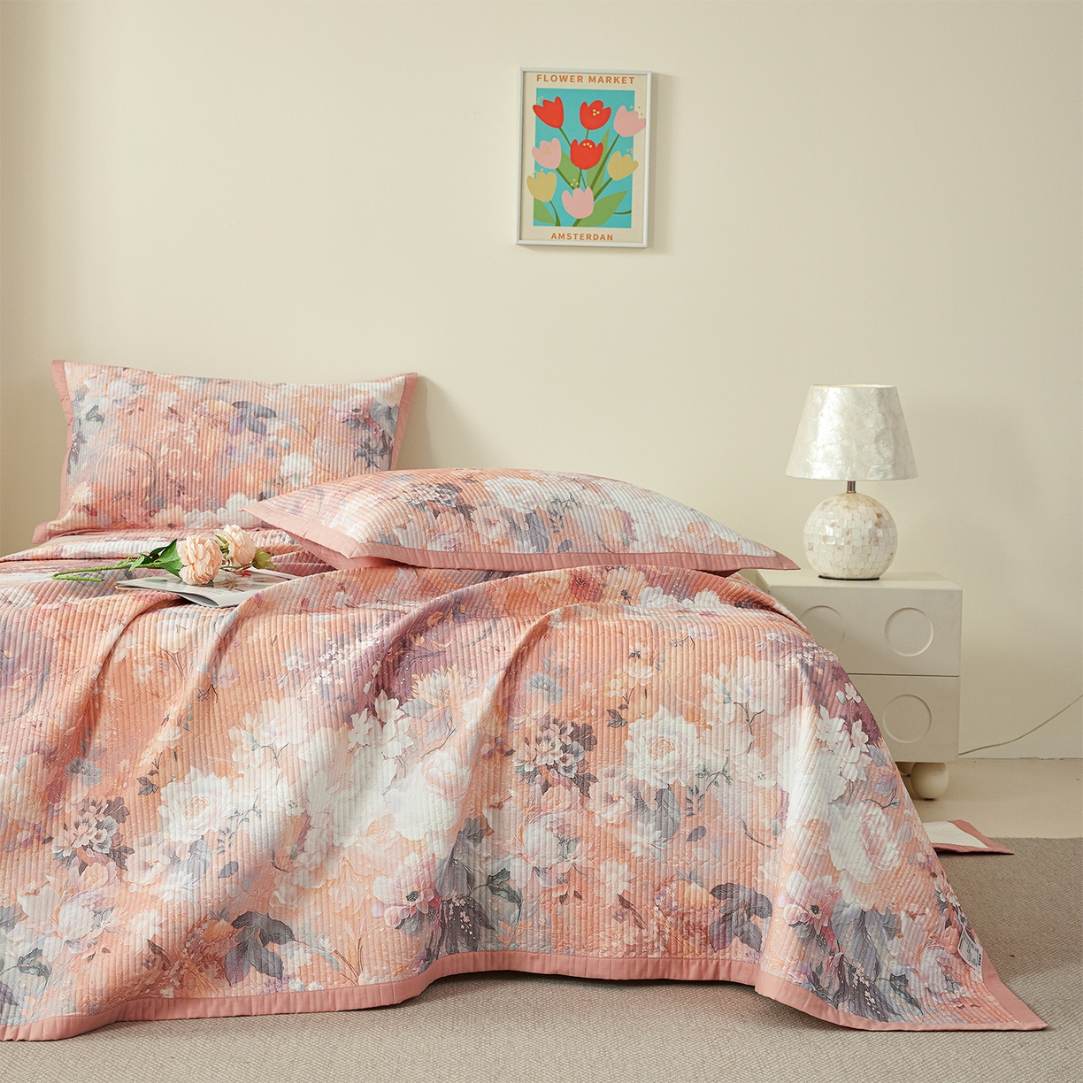 91家纺网 家纺一手货源 找家纺 元元家居（元元被业） 2026新款全棉纯棉13372系列床盖单件床盖单品单床盖-印花款 惊艳