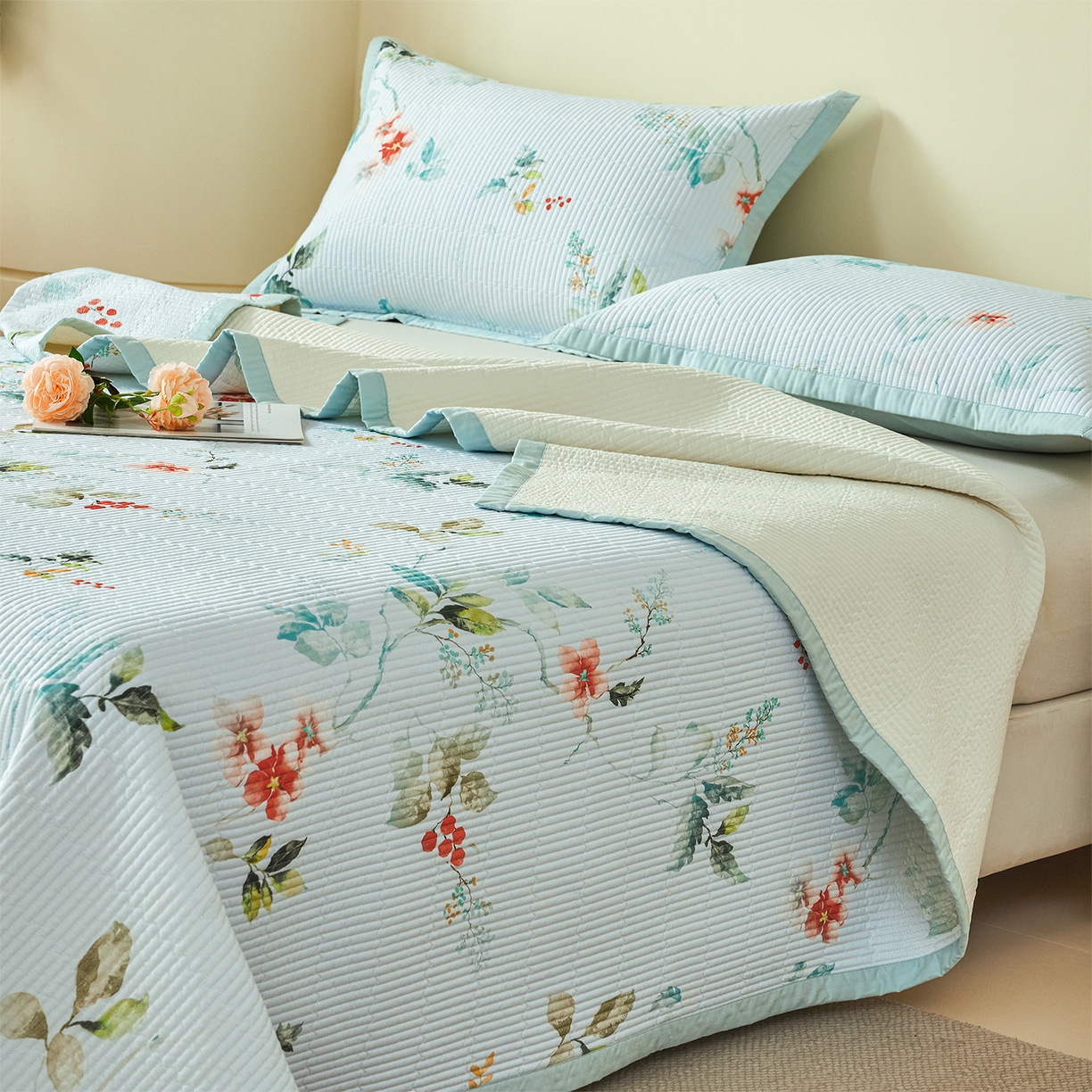 91家纺网 家纺一手货源 找家纺 元元家居（元元被业） 2026新款全棉纯棉13372系列夹棉枕套单件枕套单品单枕套-印花款 有枝