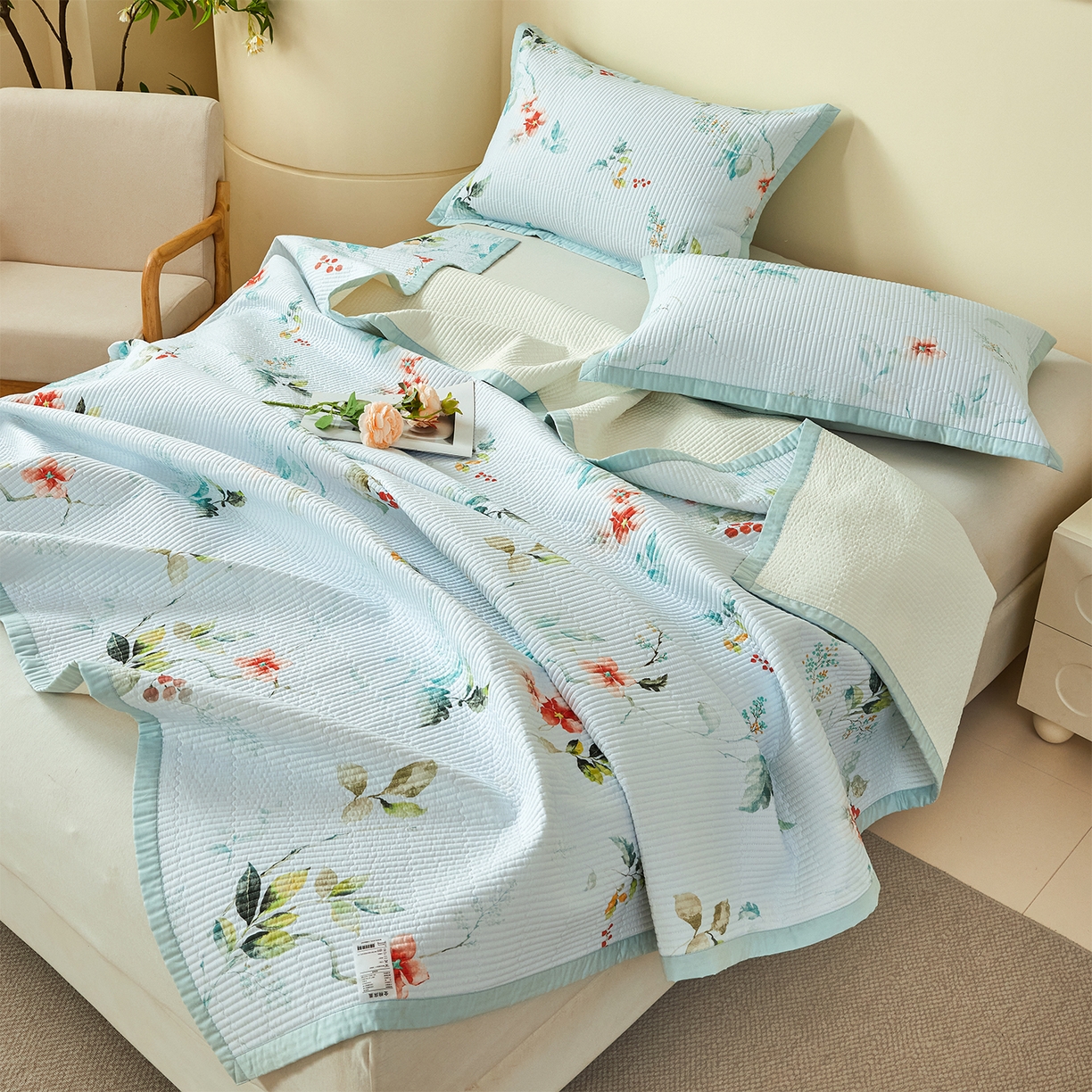 91家纺网 家纺一手货源 找家纺 元元家居（元元被业） 2026新款全棉纯棉13372系列夹棉枕套单件枕套单品单枕套-印花款 有枝