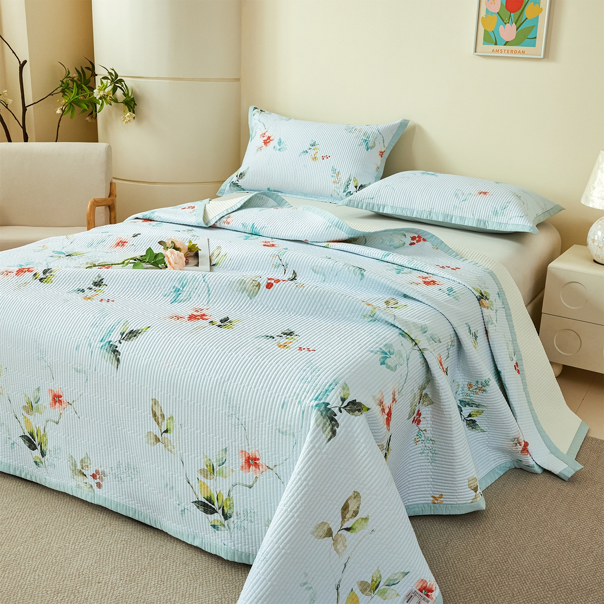 91家纺网 家纺一手货源 找家纺 元元家居（元元被业） 2026新款全棉纯棉13372系列夹棉枕套单件枕套单品单枕套-印花款 有枝