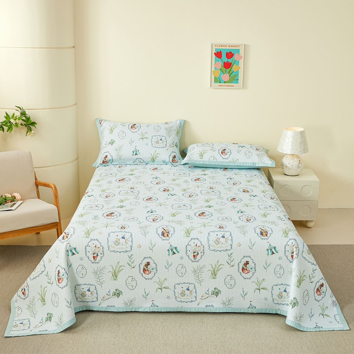 元元家居（元元被业） 2026新款全棉纯棉13372系列床盖单件床盖单品单床盖-印花款 乐园绿