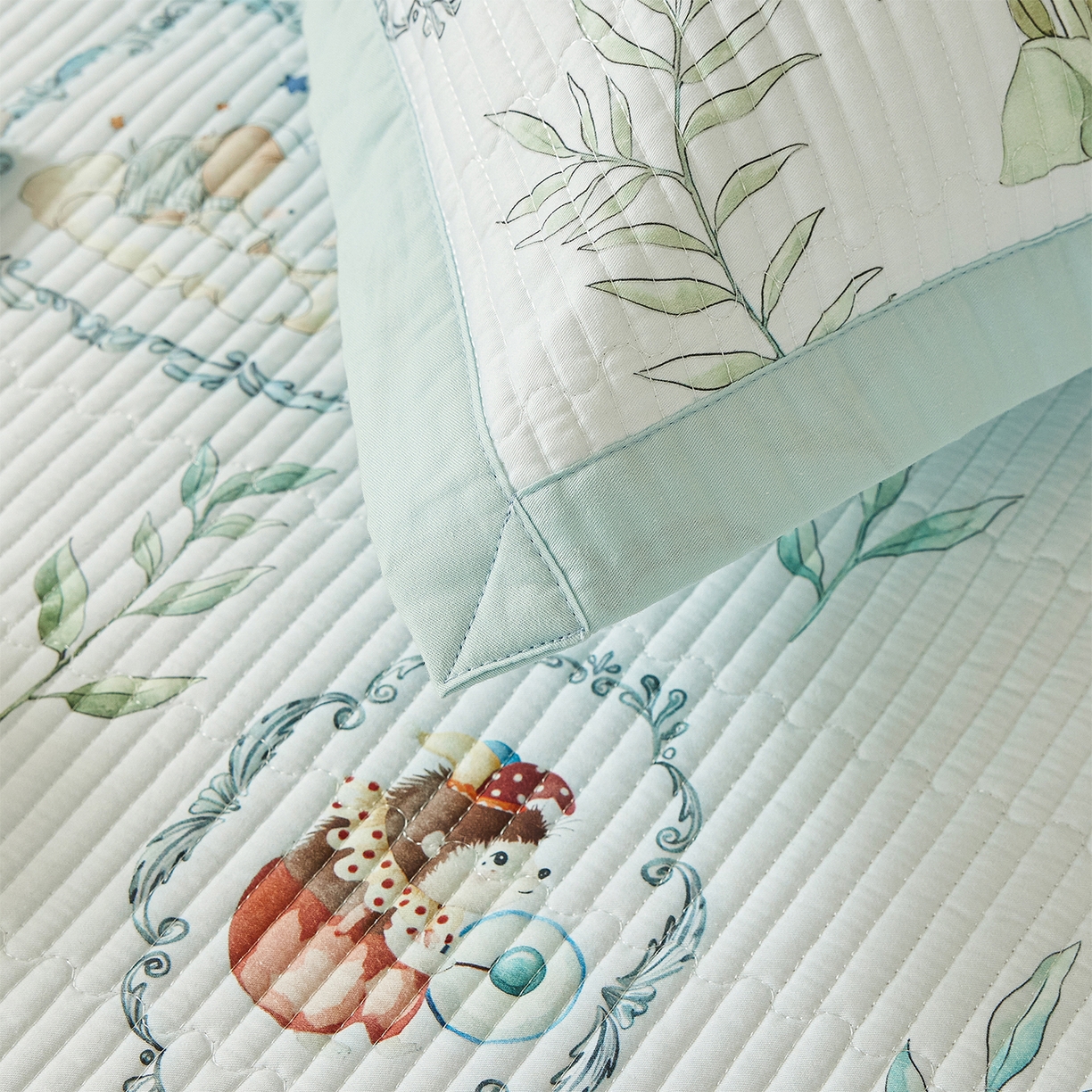 91家纺网 家纺一手货源 找家纺 元元家居（元元被业） 2026新款全棉纯棉13372系列床盖单件床盖单品单床盖-印花款 乐园绿