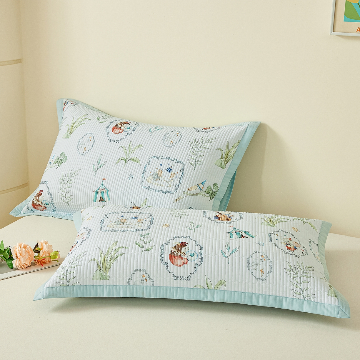 91家纺网 家纺一手货源 找家纺 元元家居（元元被业） 2026新款全棉纯棉13372系列床盖单件床盖单品单床盖-印花款 乐园绿