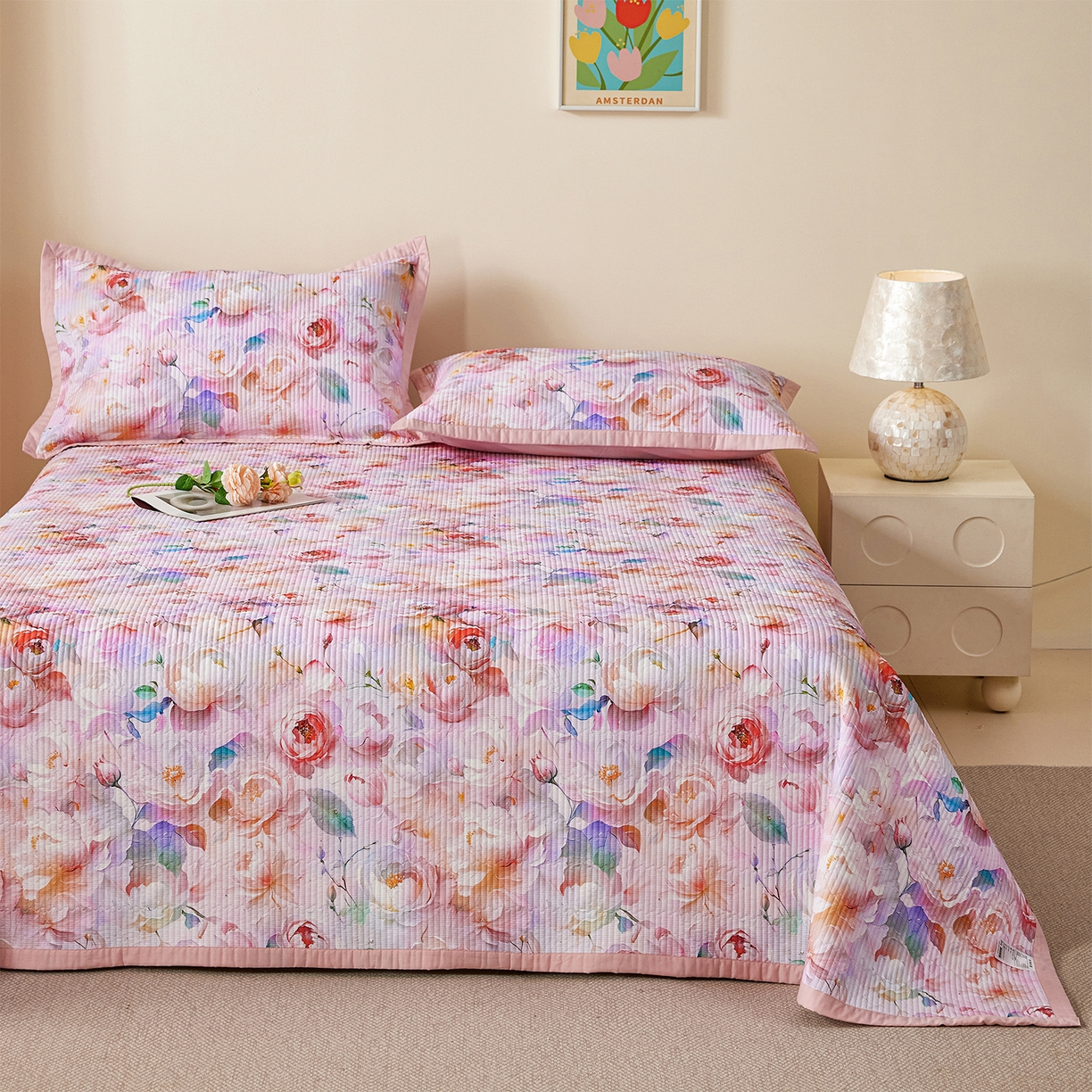 91家纺网 家纺一手货源 找家纺 元元家居（元元被业） 2026新款全棉纯棉13372系列床盖单件床盖单品单床盖-印花款 凝珠