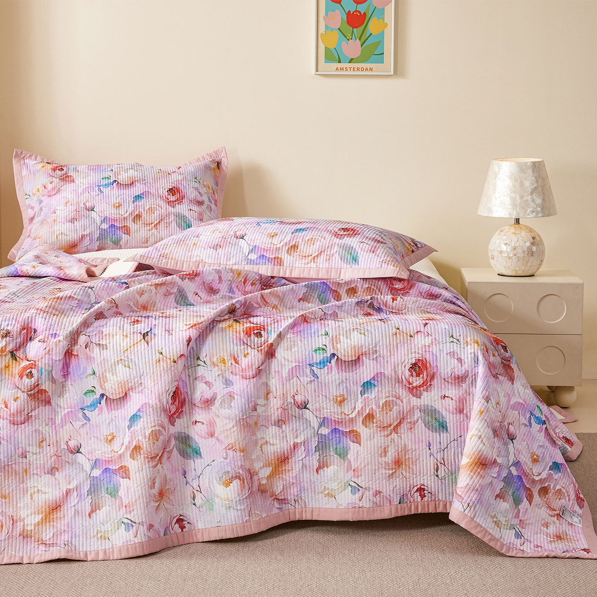 91家纺网 家纺一手货源 找家纺 元元家居（元元被业） 2026新款全棉纯棉13372系列床盖单件床盖单品单床盖-印花款 凝珠