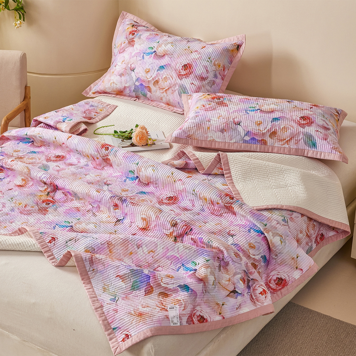 91家纺网 家纺一手货源 找家纺 元元家居（元元被业） 2026新款全棉纯棉13372系列床盖单件床盖单品单床盖-印花款 凝珠