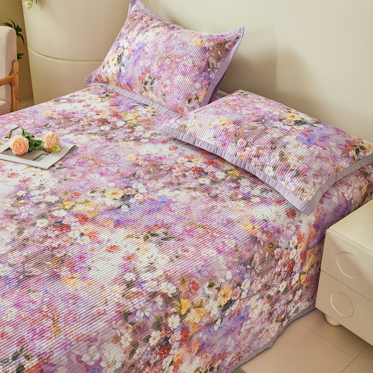 91家纺网 家纺一手货源 找家纺 元元家居（元元被业） 2026新款全棉纯棉13372系列床盖单件床盖单品单床盖-印花款 闪亮