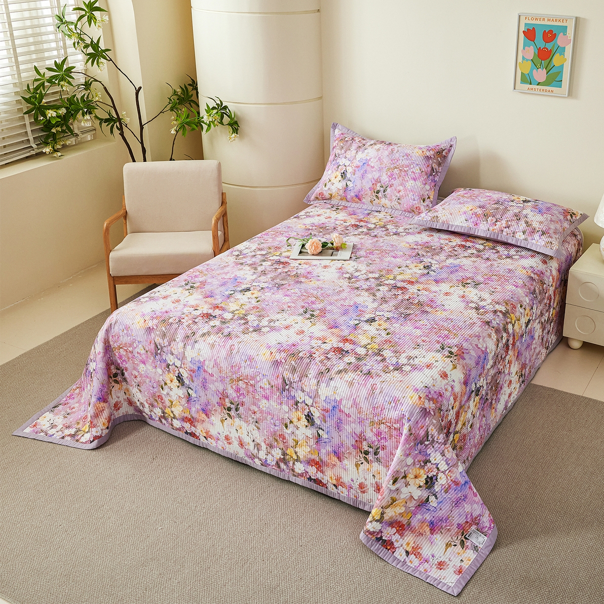 91家纺网 家纺一手货源 找家纺 元元家居（元元被业） 2026新款全棉纯棉13372系列床盖单件床盖单品单床盖-印花款 闪亮