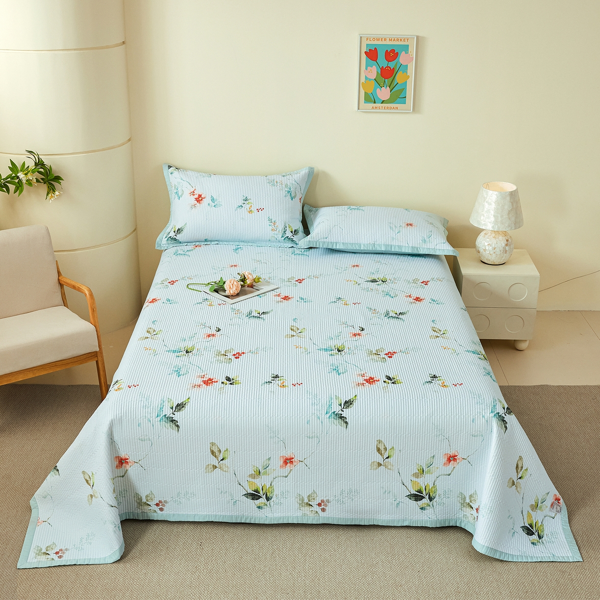 元元家居（元元被业） 2026新款全棉纯棉13372系列床盖单件床盖单品单床盖-印花款 有枝